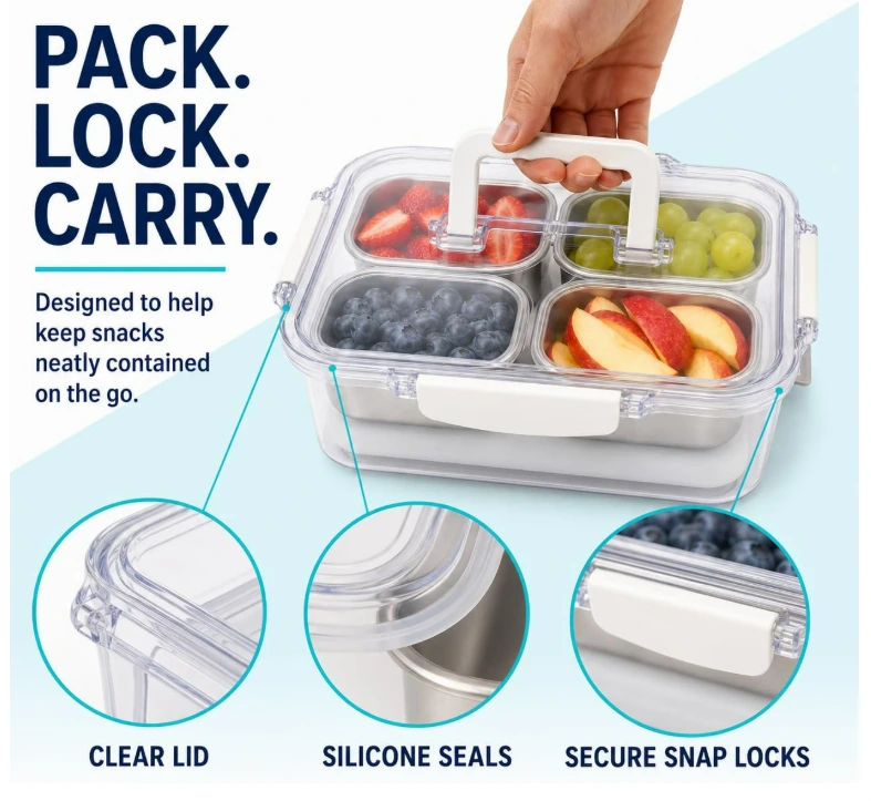 R.S. Goods 4-Compartment Snack Box with Ice Pack